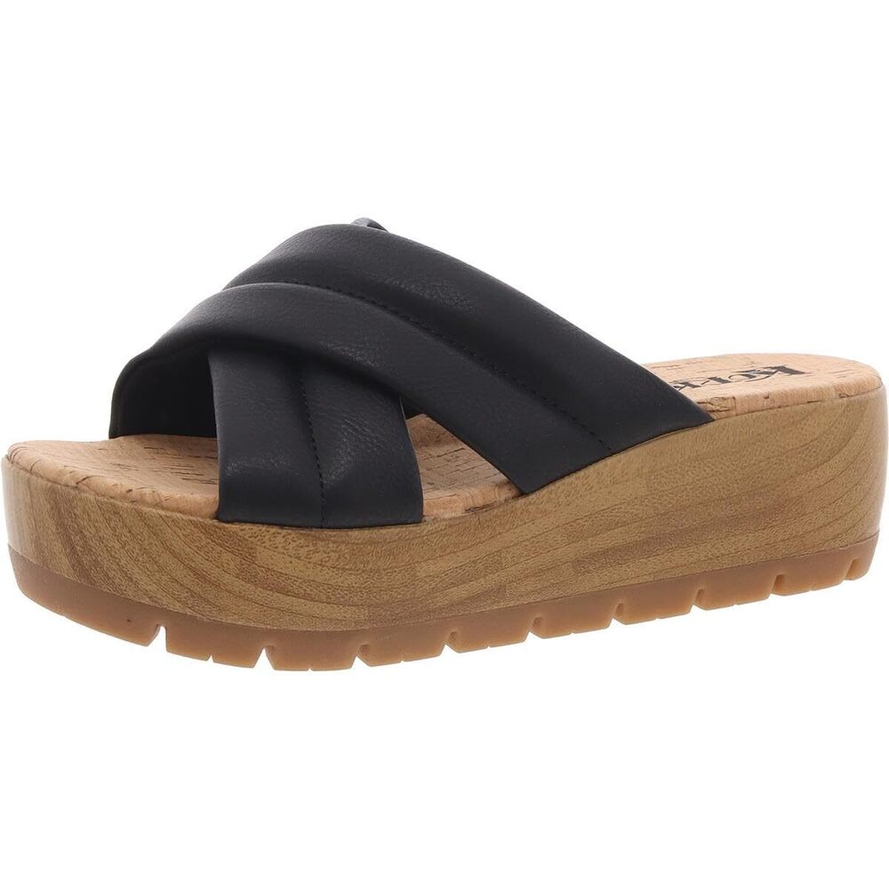 KORKS Ease Womens FAITHE Criss-Cross Wedge Sandals Black 6 Medium (B,M)